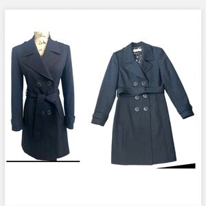Tahari Charcoal Gray Double-Breasted  knee length Trench Coat